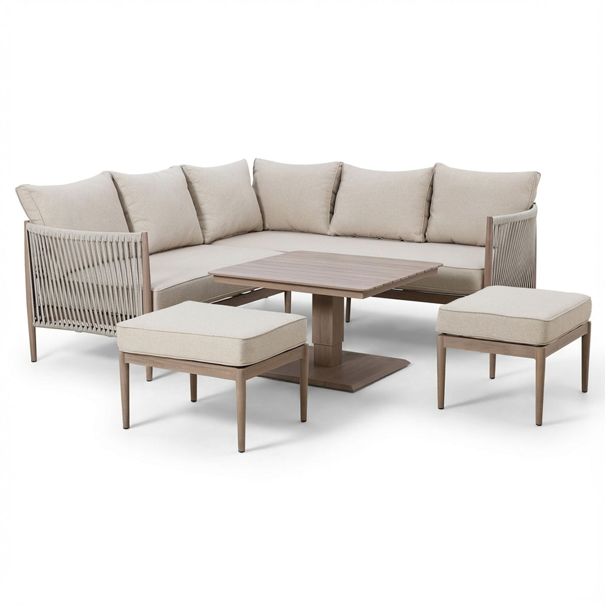 Sardinia Small Corner Dining Set with Square Rising Table - Natural Linen