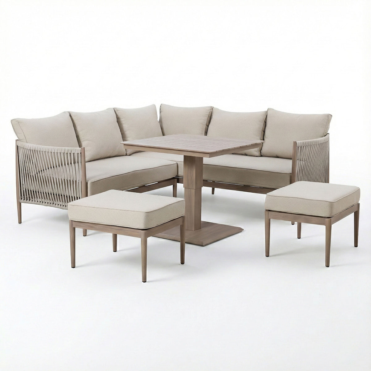 Sardinia Small Corner Dining Set with Square Rising Table - Natural Linen