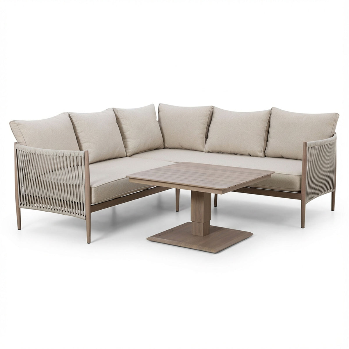 Sardinia Small Corner Dining Set with Square Rising Table - Natural Linen