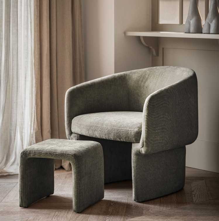 Arno Curved Armchair with Nest Footstool in Sage
