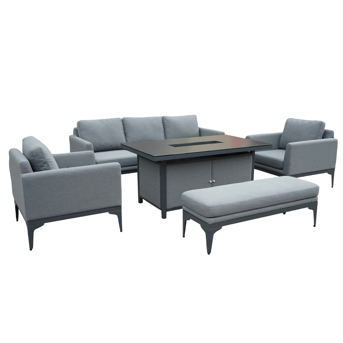 Sergio Outdoor 3 Seater Set with Fire Pit Dining Table - Waterproof Fabric