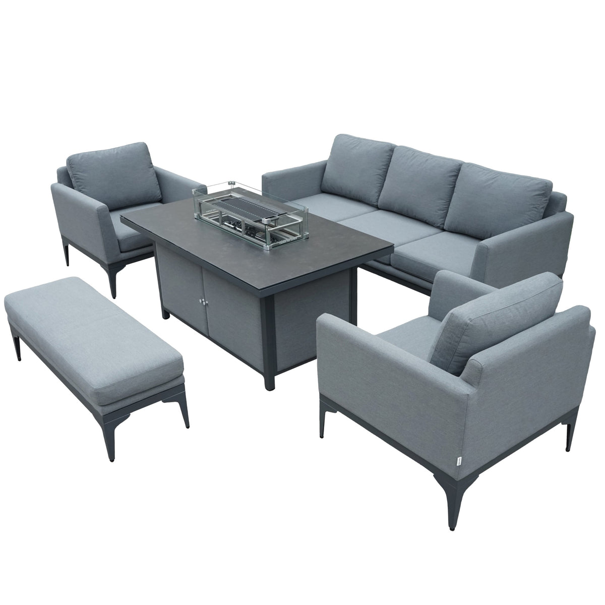 Sergio Outdoor 3 Seater Set with Fire Pit Dining Table - Waterproof Fabric