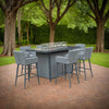 Sergio Outdoor 6 Seat Bar Set with Fire Pit Dining Table - Waterproof Fabric