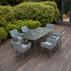 Sergio Outdoor 6 Seat Dining Set with Fire Pit Dining Table with Canister Cover- Waterproof Fabric