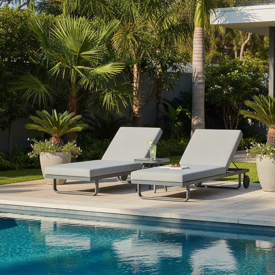 Sergio Sun Lounger and Side Table Set - Outdoor Waterproof Fabric