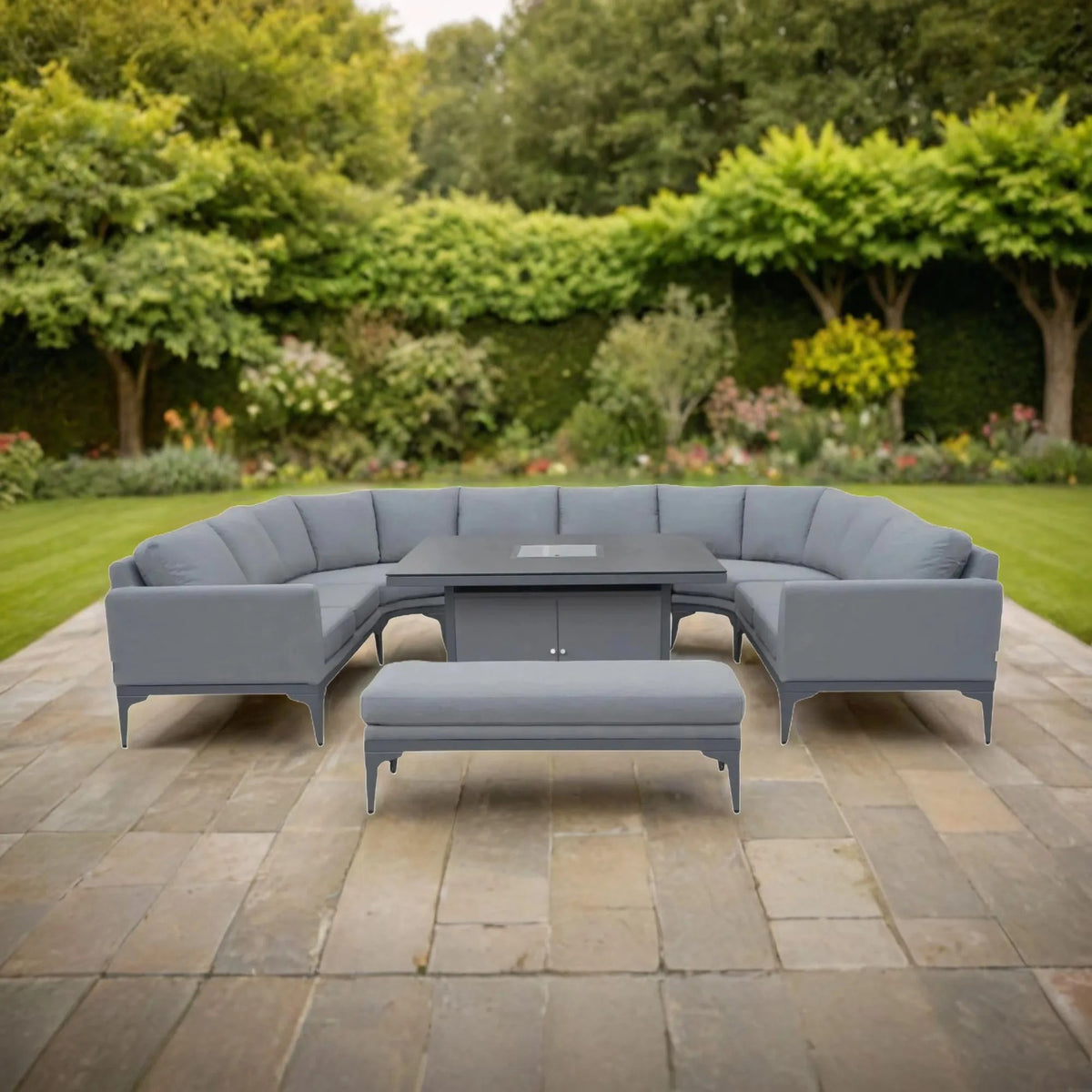 Sergio Outdoor U Shaped Furniture Set with Fire Pit Table - Waterproof Fabric