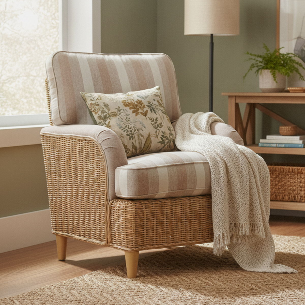 Seville Light Oak Armchair in Duke Beige Stripe