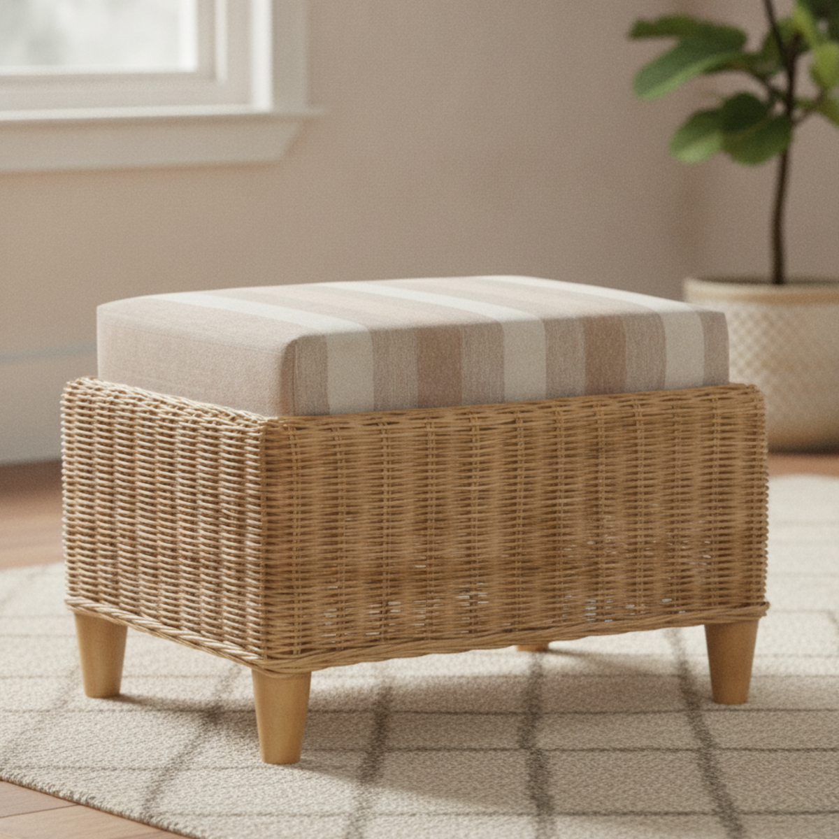 Seville Light Oak Footstool in Duke Beige Stripe