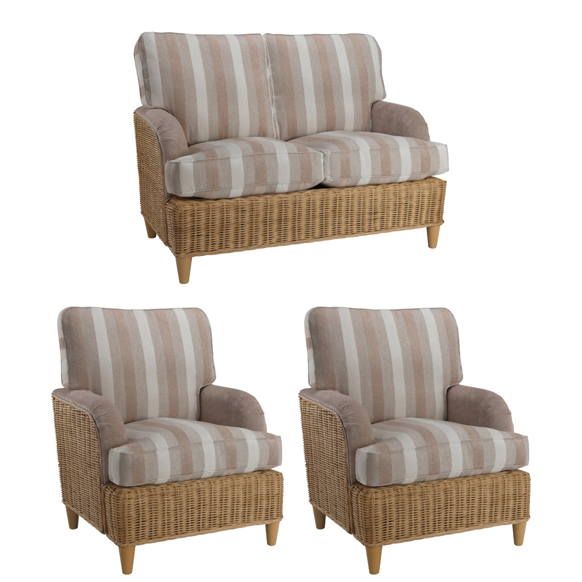 Seville Light Oak 2 Seater 3pc Suite in Duke Beige Stripe
