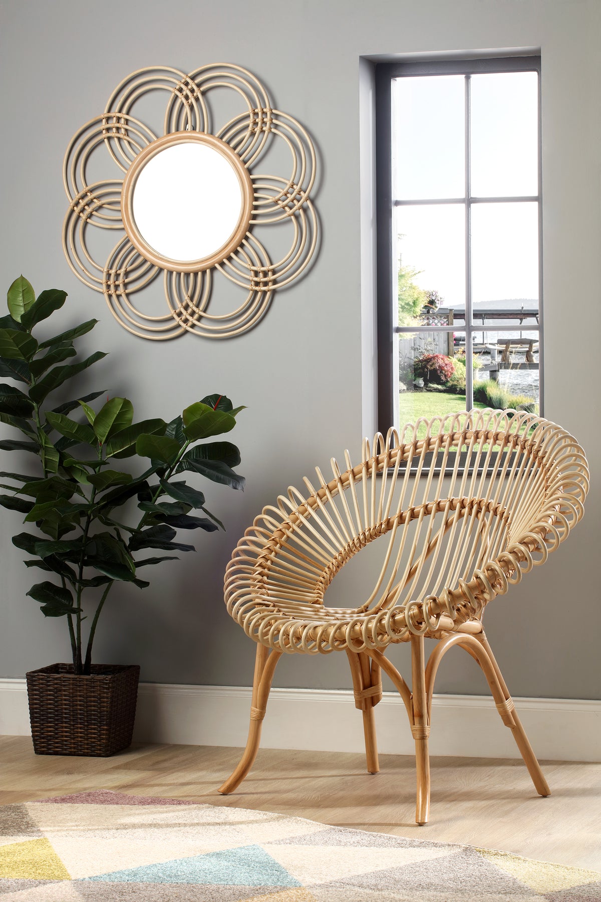 Natural Sunflower Rattan Mirror