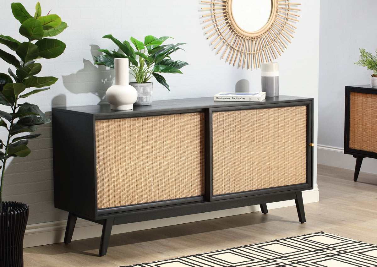 Rattan Mango Wood sliding doors sideboard black web