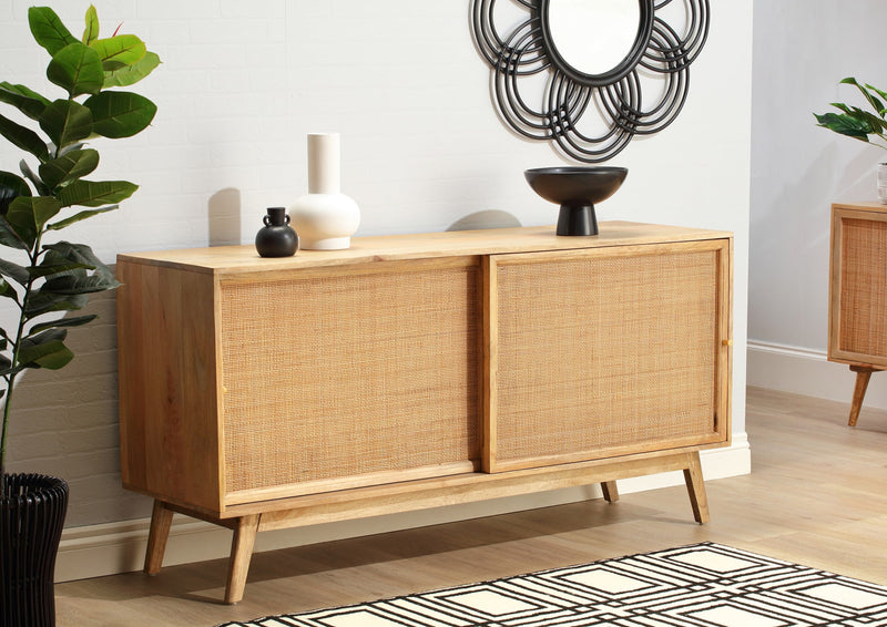 Rattan mango wood sliding doors sideboard natural web