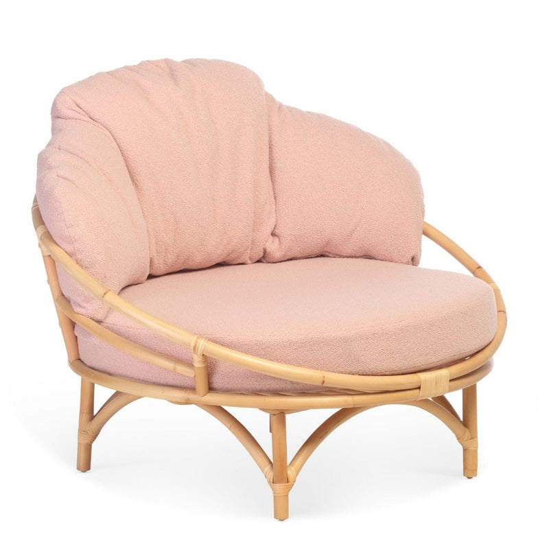 rattan natural snug cuddle chair in powder pink