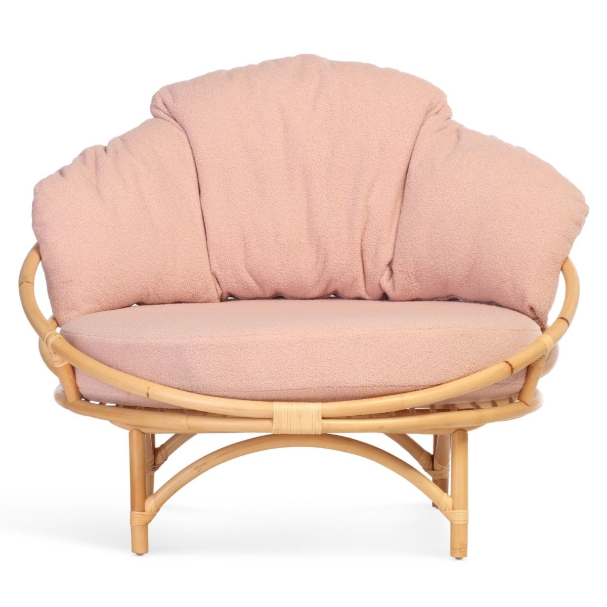 rattan natural snug cuddle chair in powder pink