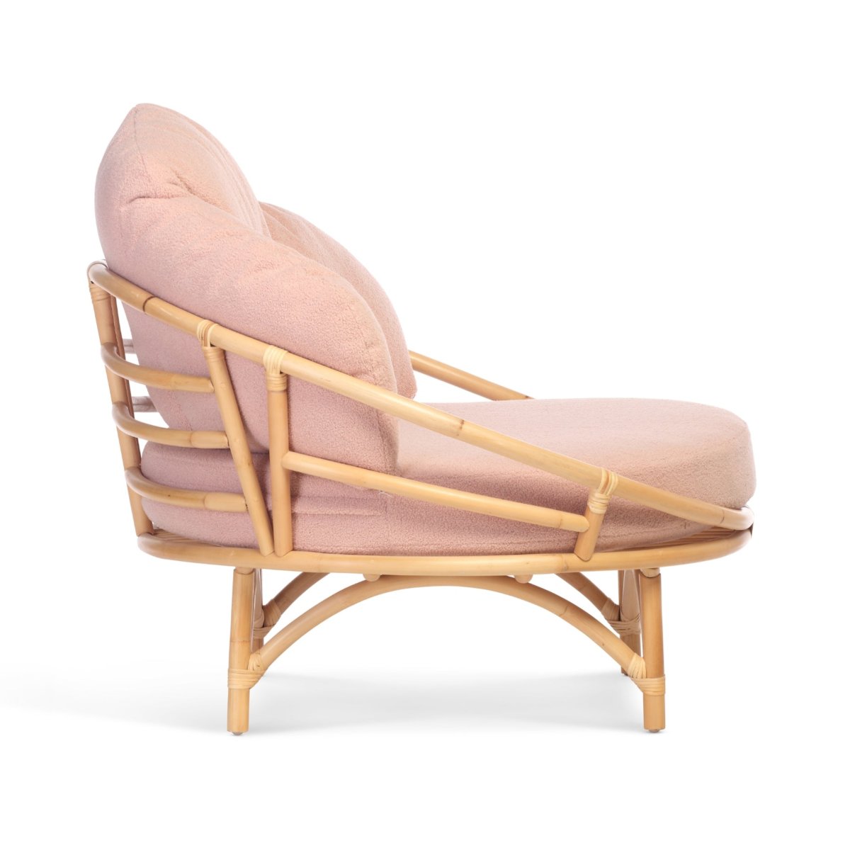 rattan natural snug cuddle chair in powder pink