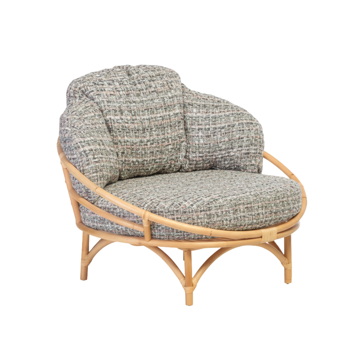 Snug Rattan Cuddle Chair in Blush Tweed