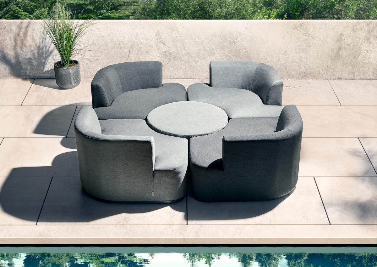Aruba Outdoor Fabric Snug Lounge Set with Adjustable Table - All Weather Sunbrella Fabric
