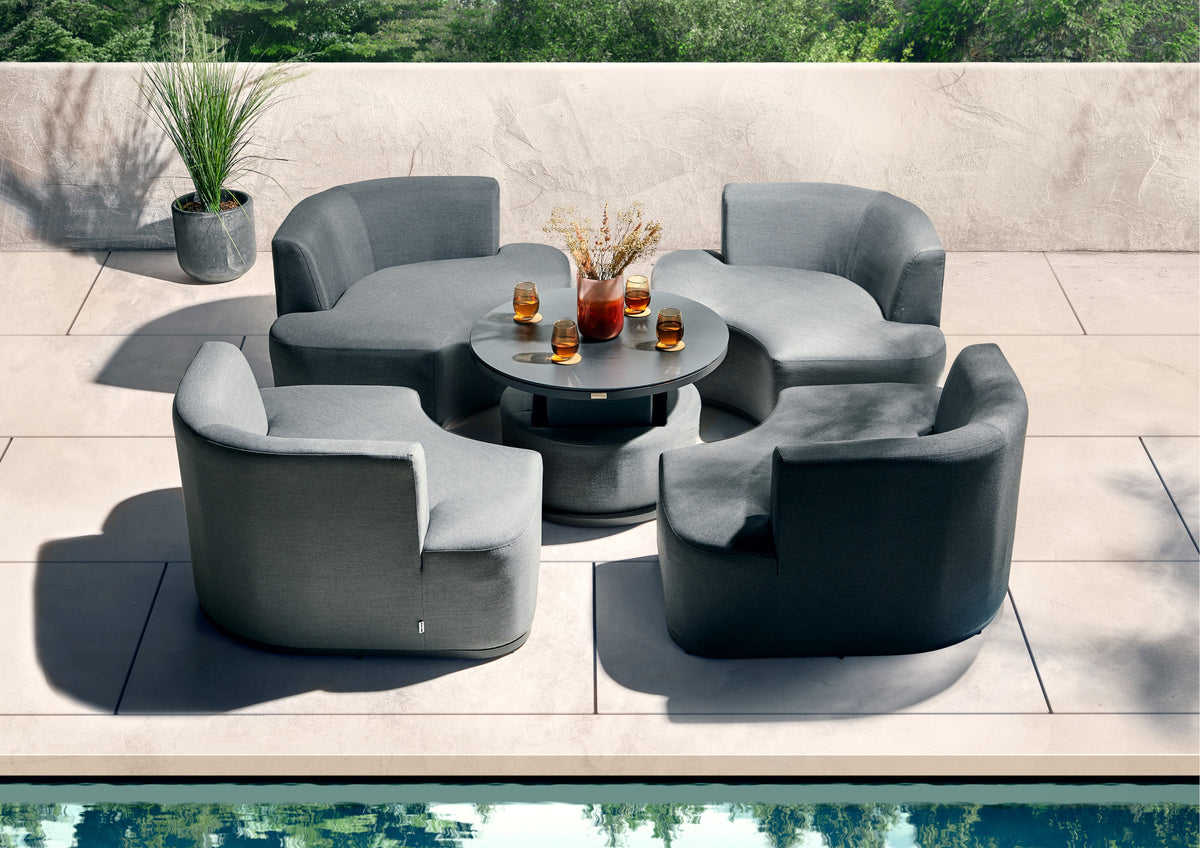 Aruba Outdoor Fabric Snug Lounge Set with Adjustable Table - All Weather Sunbrella Fabric