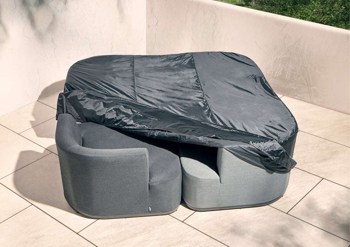 Aruba Outdoor Fabric Snug Lounge Set with Adjustable Table - All Weather Sunbrella Fabric