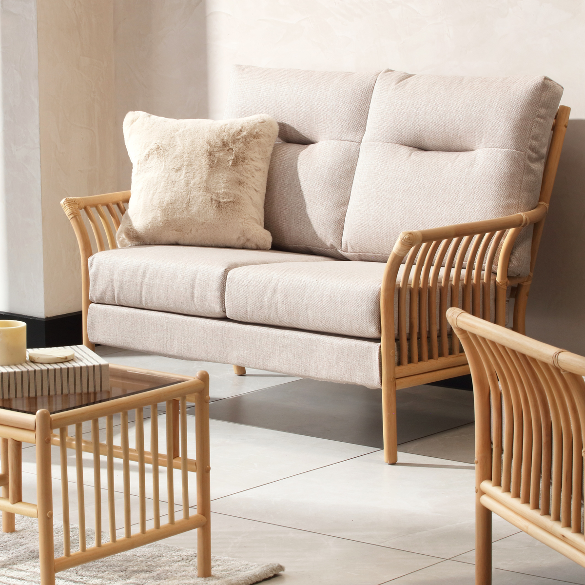 Solo Natural Cane 2 Seater Sofa