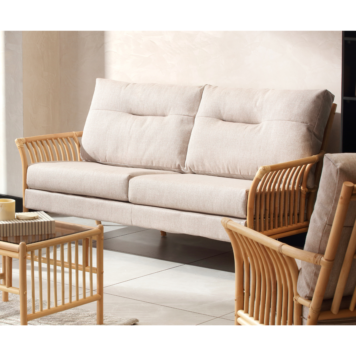 Solo Natural Cane 3 Seater Sofa