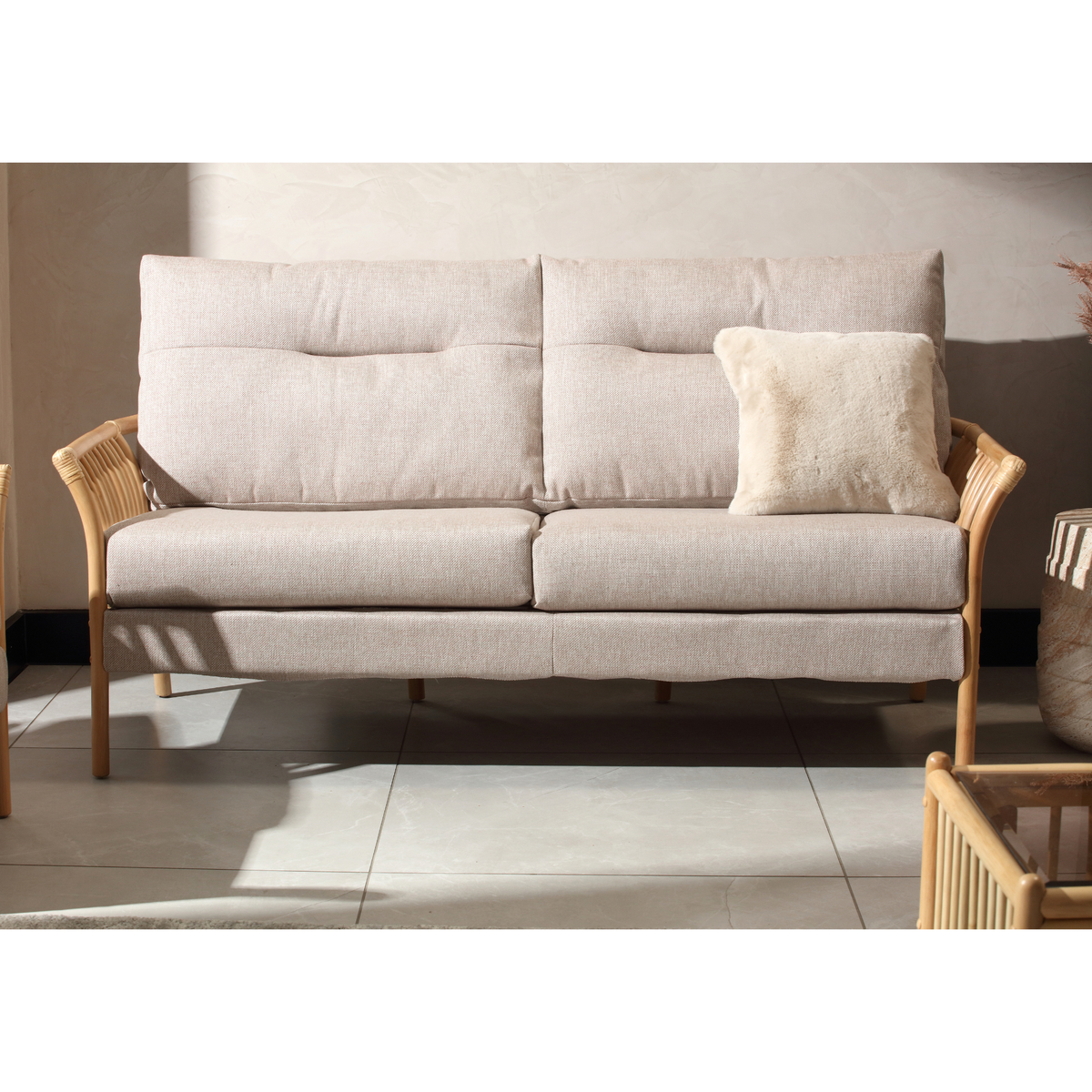Solo Natural Cane 3 Seater Sofa