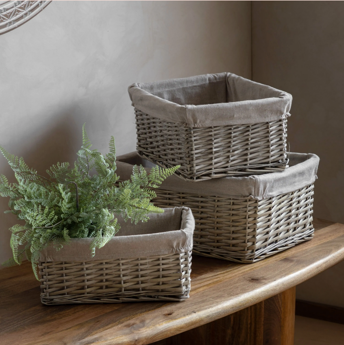 Desser Square Lined Basket Grey Set of 2