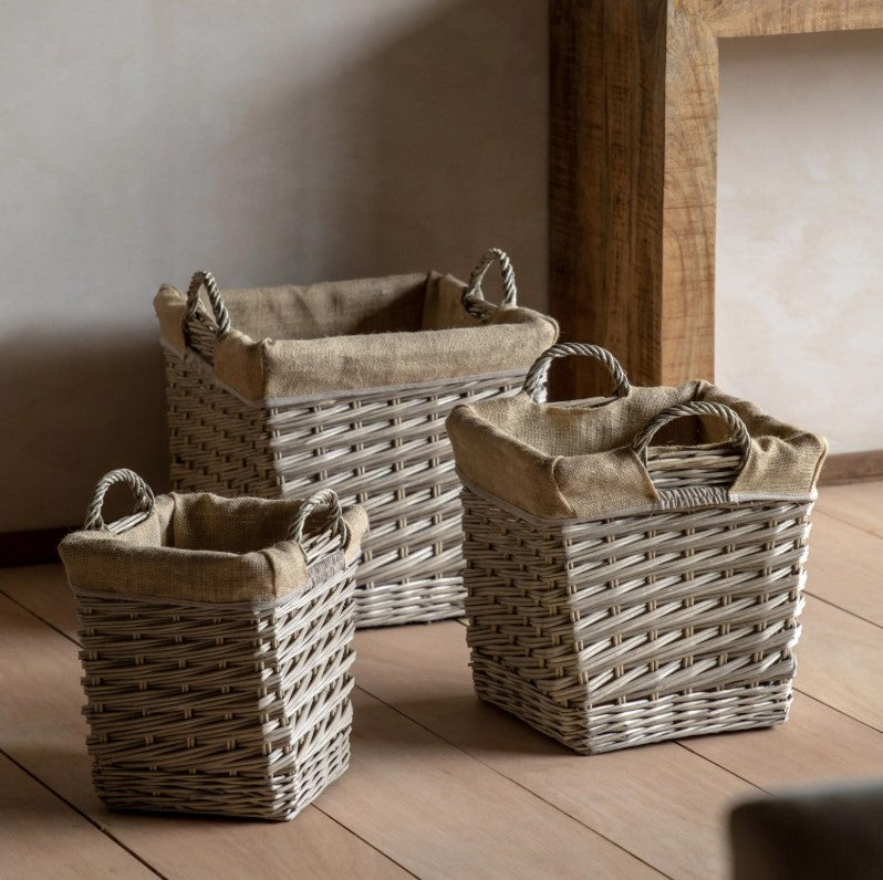 Desser Square Lined Basket Natural Set of 2