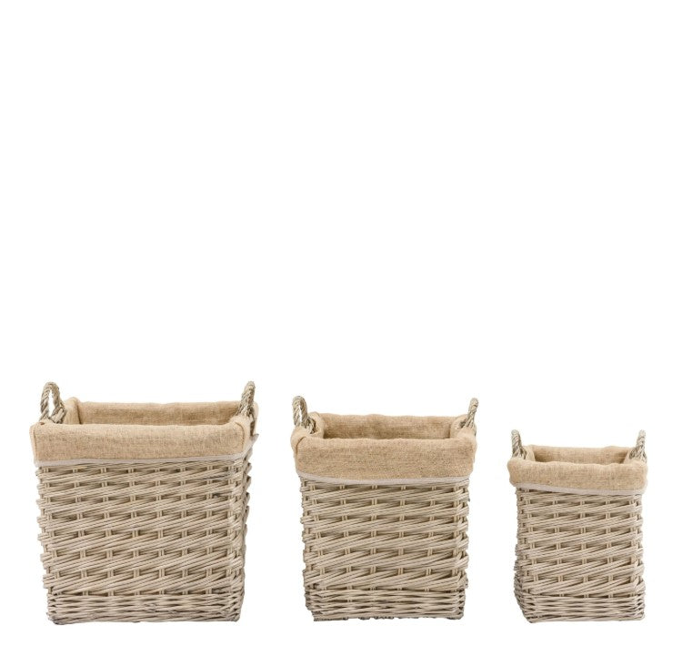 Desser Square Lined Basket Natural Set of 2
