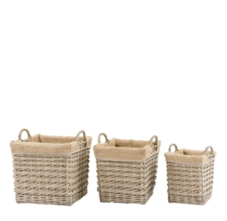 Desser Square Lined Basket Natural Set of 2