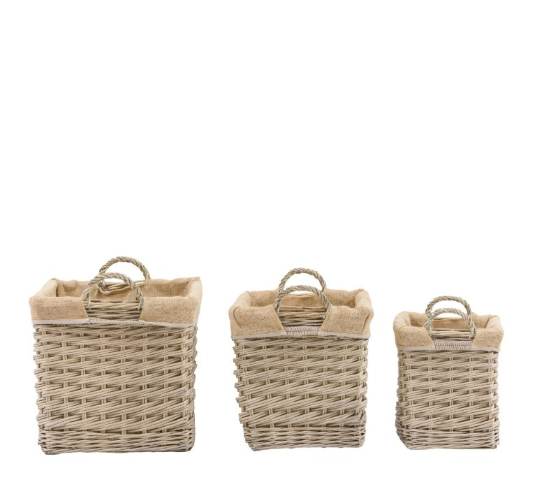 Desser Square Lined Basket Natural Set of 2