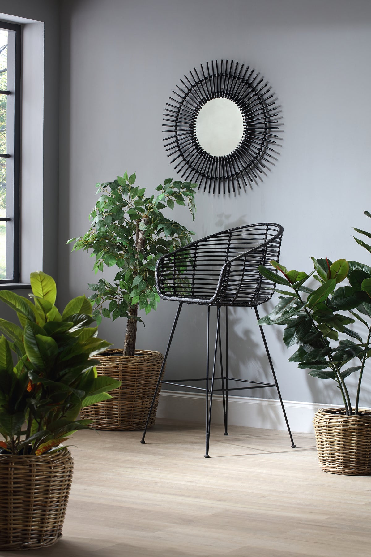 Black Starburst Rattan Mirror