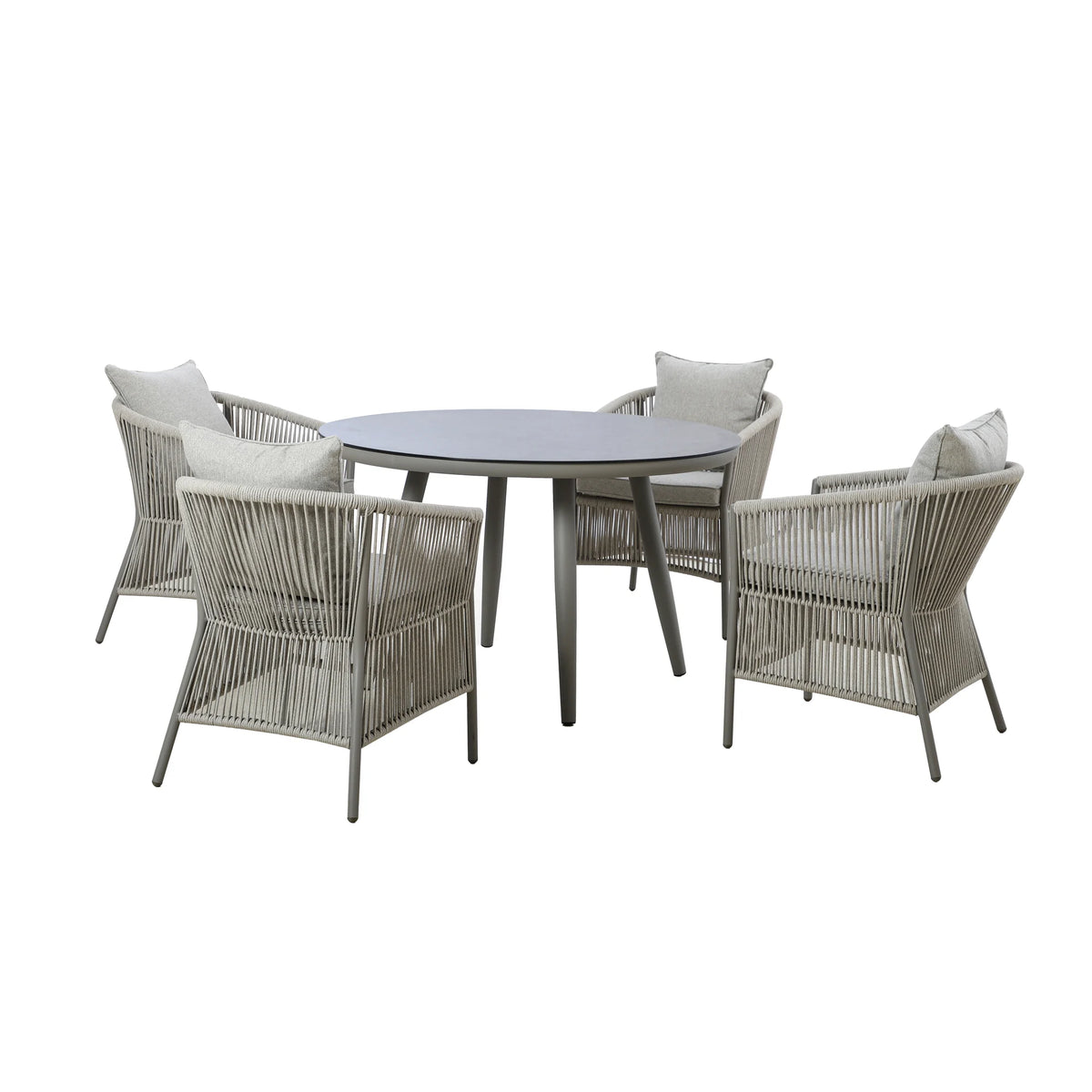 Sunita 4 Seat Round Dining Set With Lazy Susan - Cool Linen