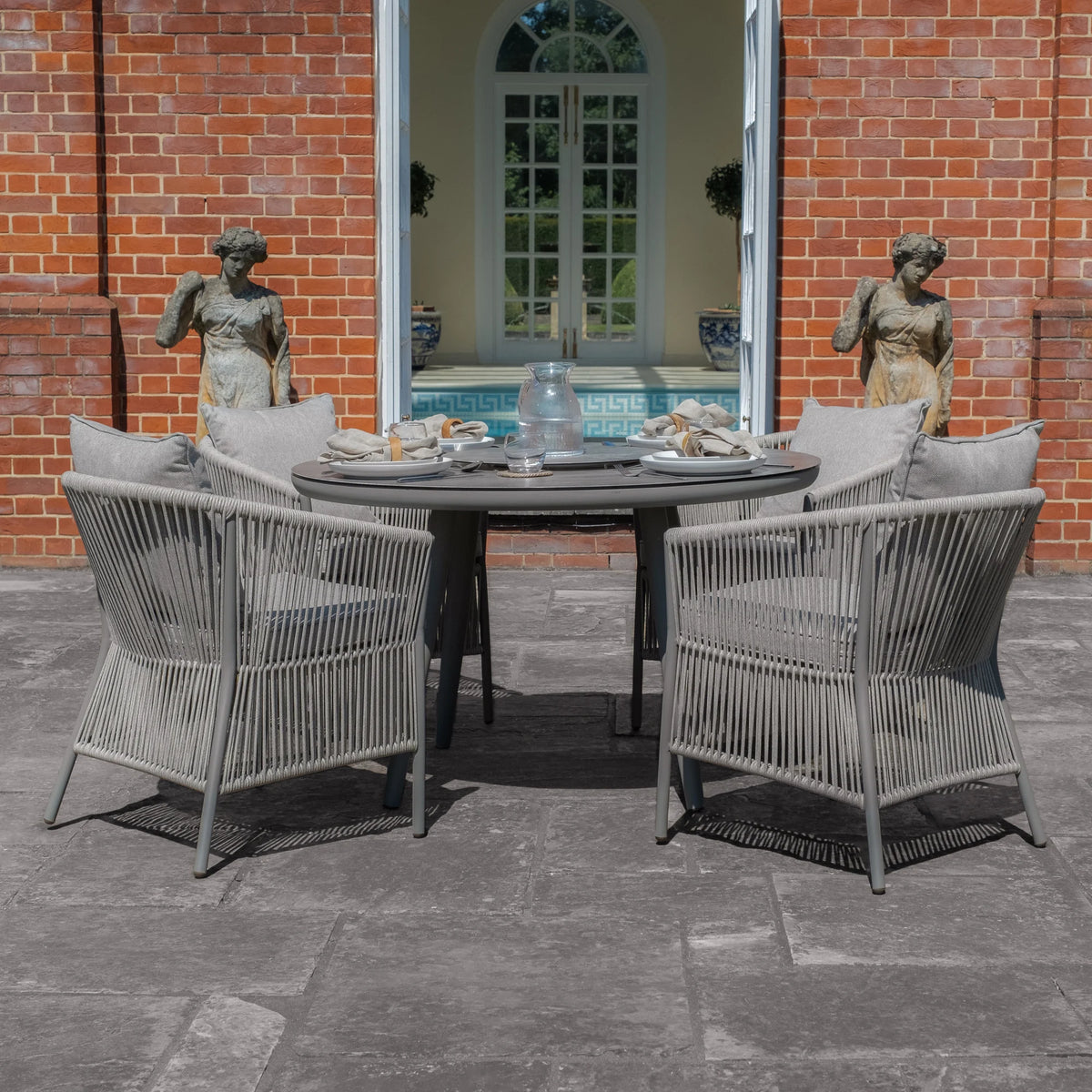Sunita 4 Seat Round Dining Set With Lazy Susan - Cool Linen