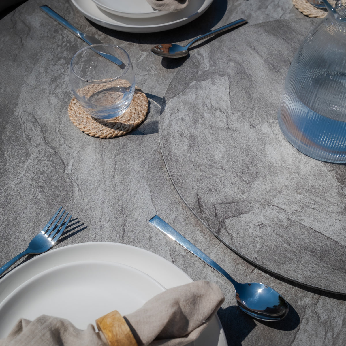 Sunita 4 Seat Round Dining Set With Lazy Susan - Cool Linen