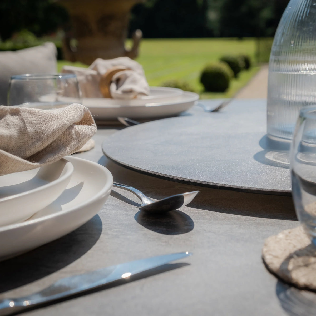 Sunita 4 Seat Round Dining Set With Lazy Susan - Cool Linen