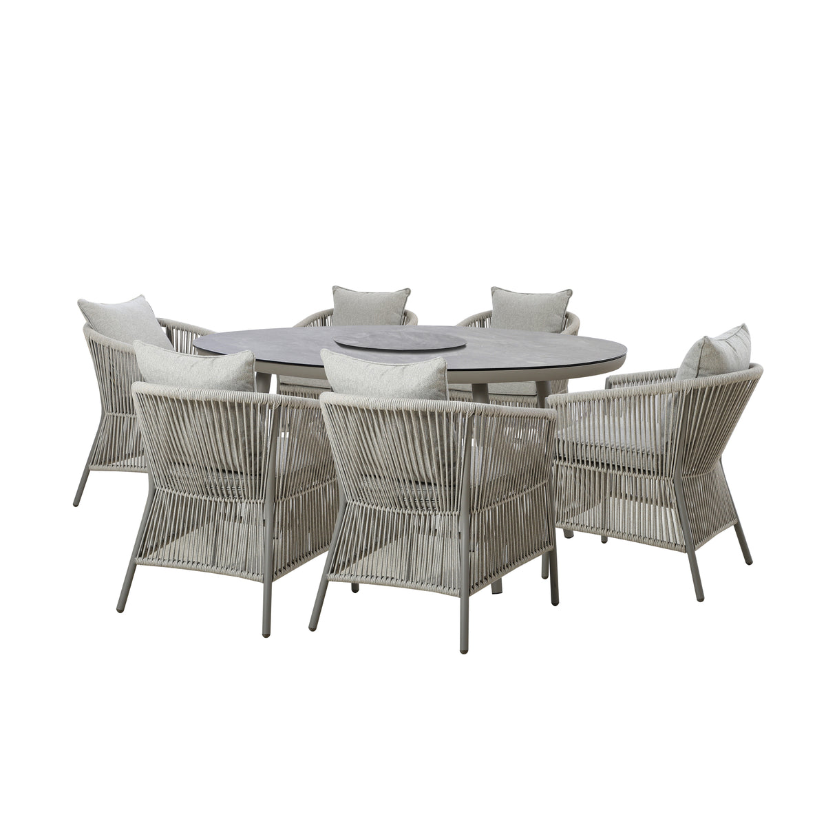 Sunita 6 Seat Oval Dining Set With Lazy Susan - Cool Linen