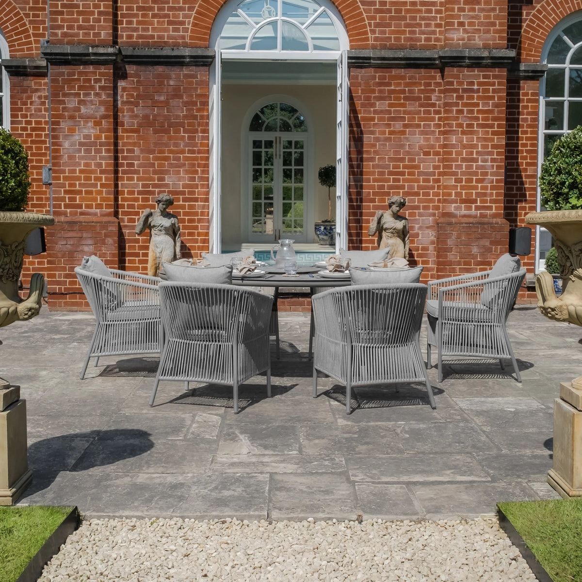 Sunita 6 Seat Oval Dining Set With Lazy Susan - Cool Linen