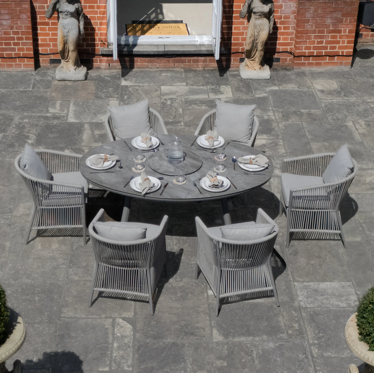 Sunita 6 Seat Oval Dining Set With Lazy Susan - Cool Linen