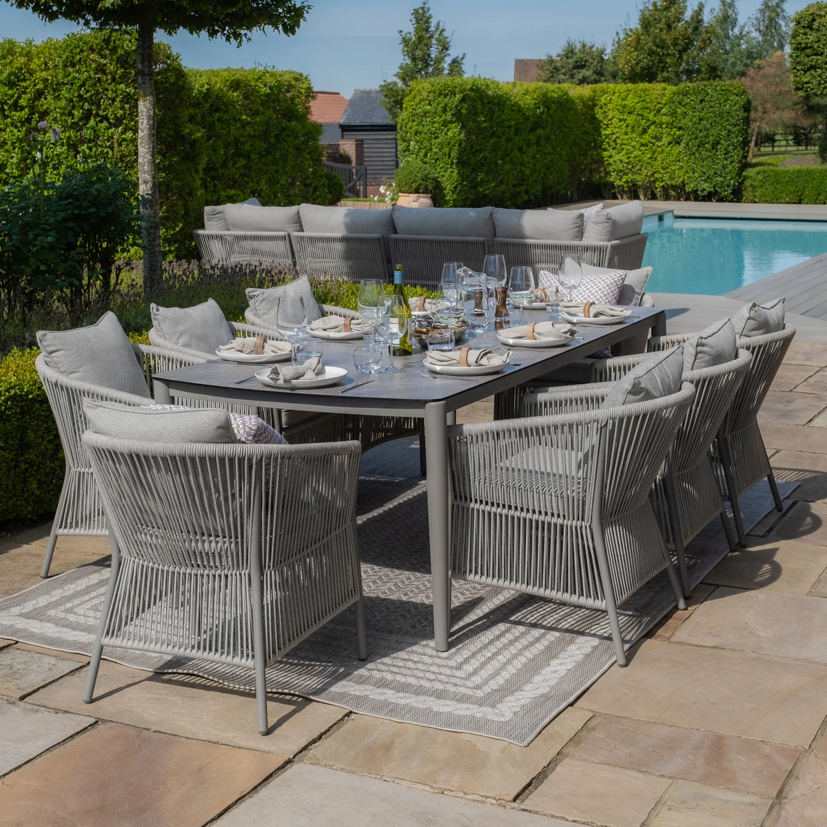 Sunita 8 Seat Rectangular Dining Set - Cool Linen