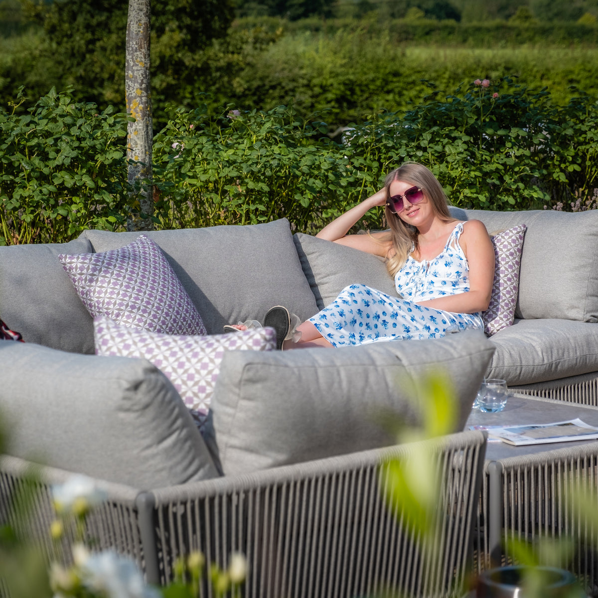 Sunita Large Corner Sofa Set - Cool Linen