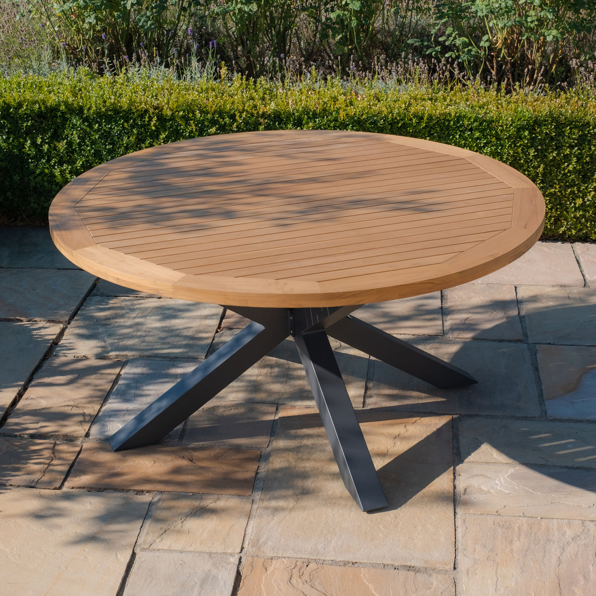 Suru Teak Round Dining Table With Milan Dining Chairs - Charcoal