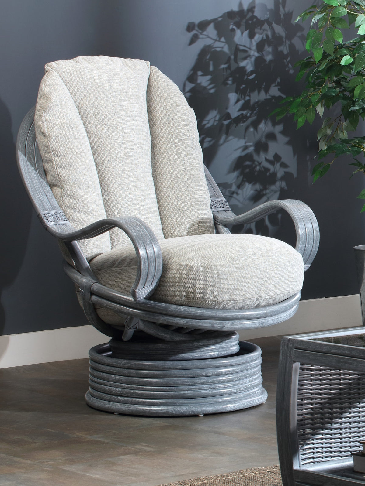Turin Grey Laminated Rattan Swivel Rocker