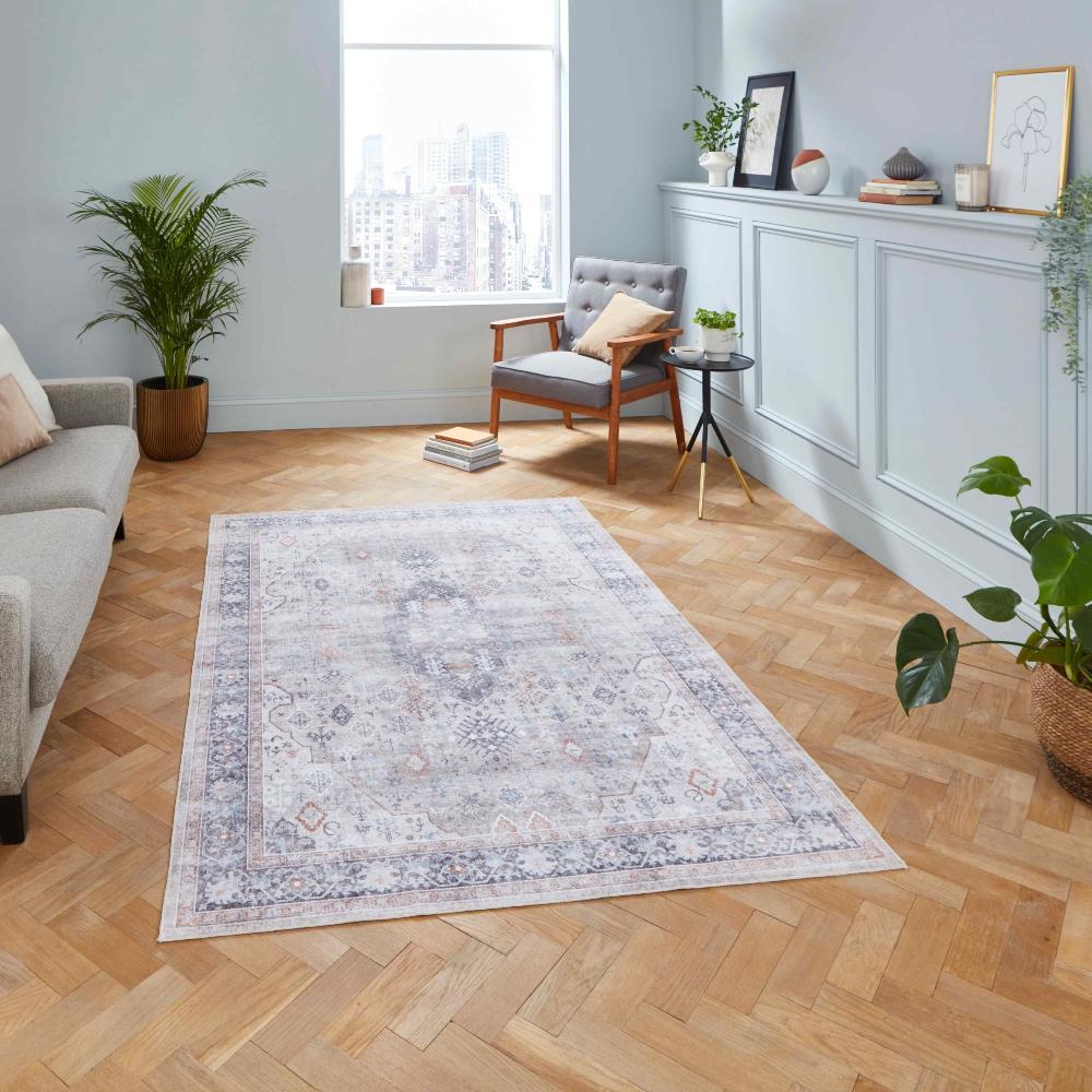 baku washable flat rug in beige 2 sizes available