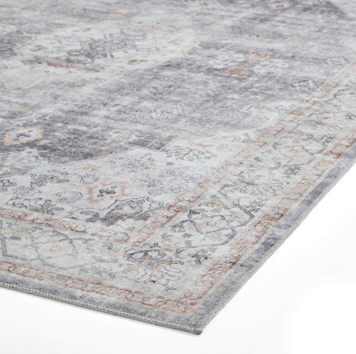 baku washable flat rug in grey 2 sizes available