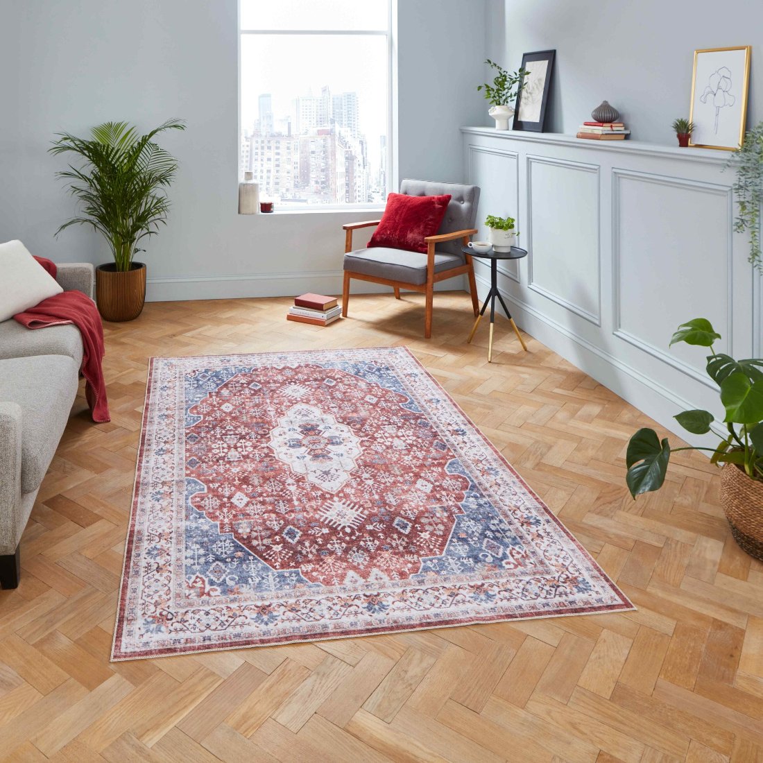 baku washable flat rug in red 2 sizes available