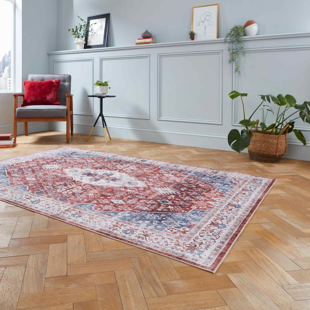 baku washable flat rug in red 2 sizes available