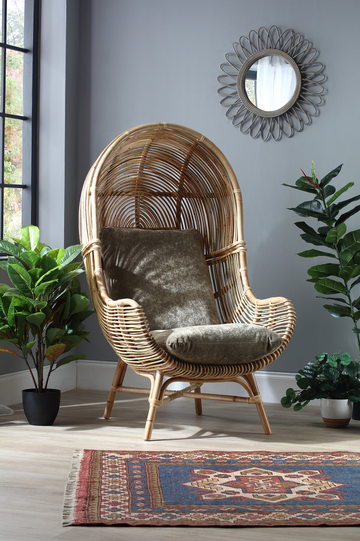 Loft Chair Natural Rattan in Aquacelan Sky Beige - Clearance