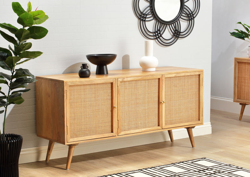 mango wood rattan three door sideboard natural web