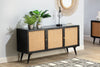Manhattan Large 3 Door Sideboard Rattan & Wood Cabinet in Black